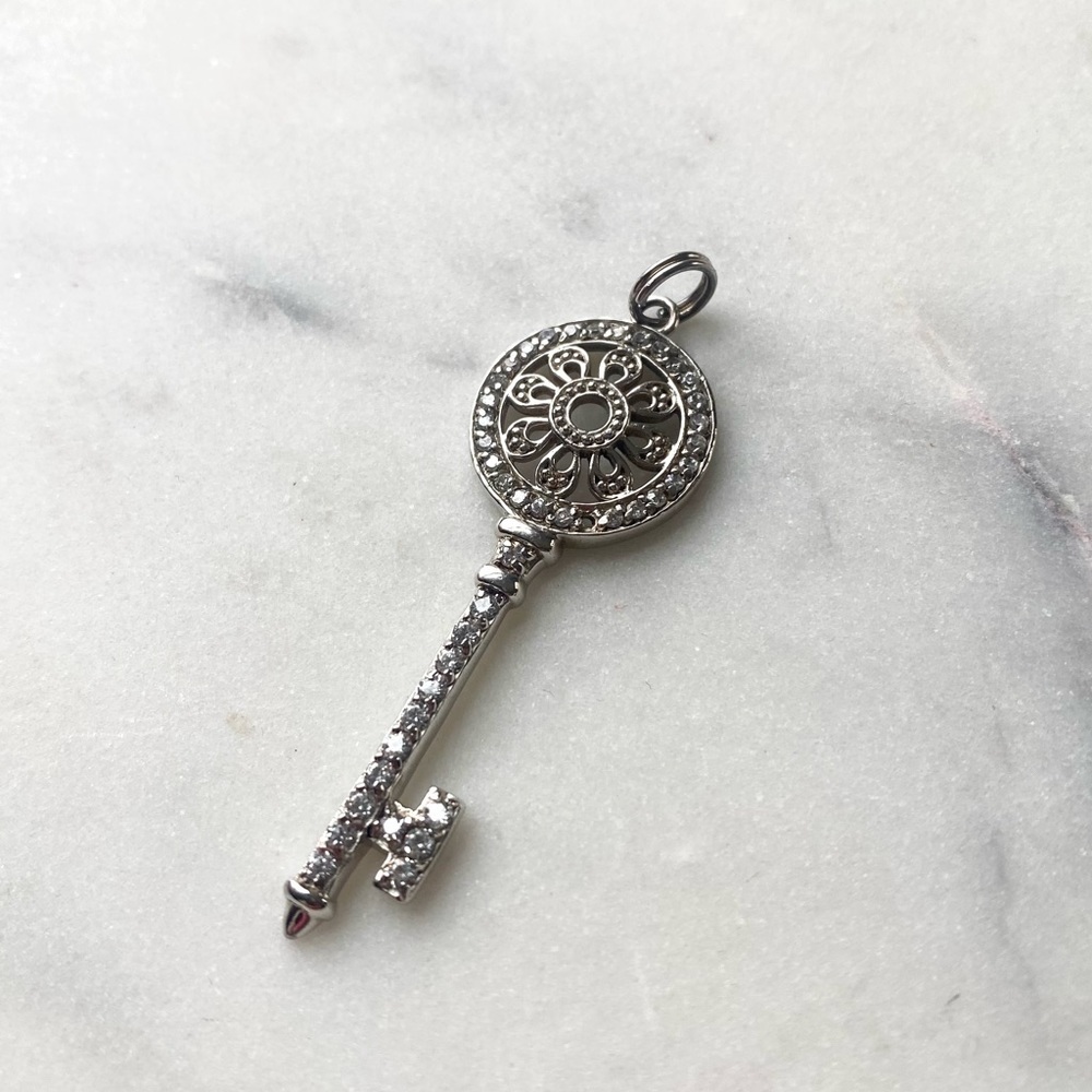 Silver Key Pendant Necklace Charm - Silver